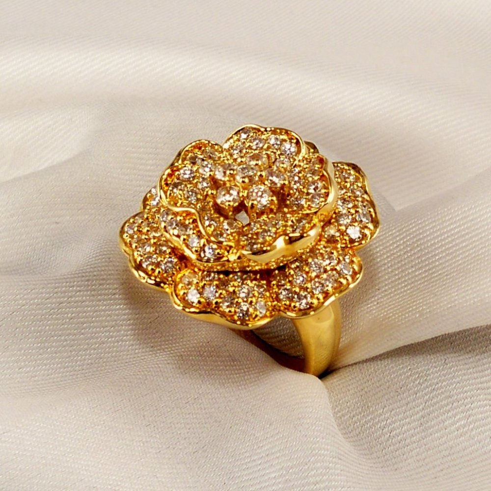 New Vintage Suzanna Somers Rose Flower Cubic Zirconias 14k Gold P Ring